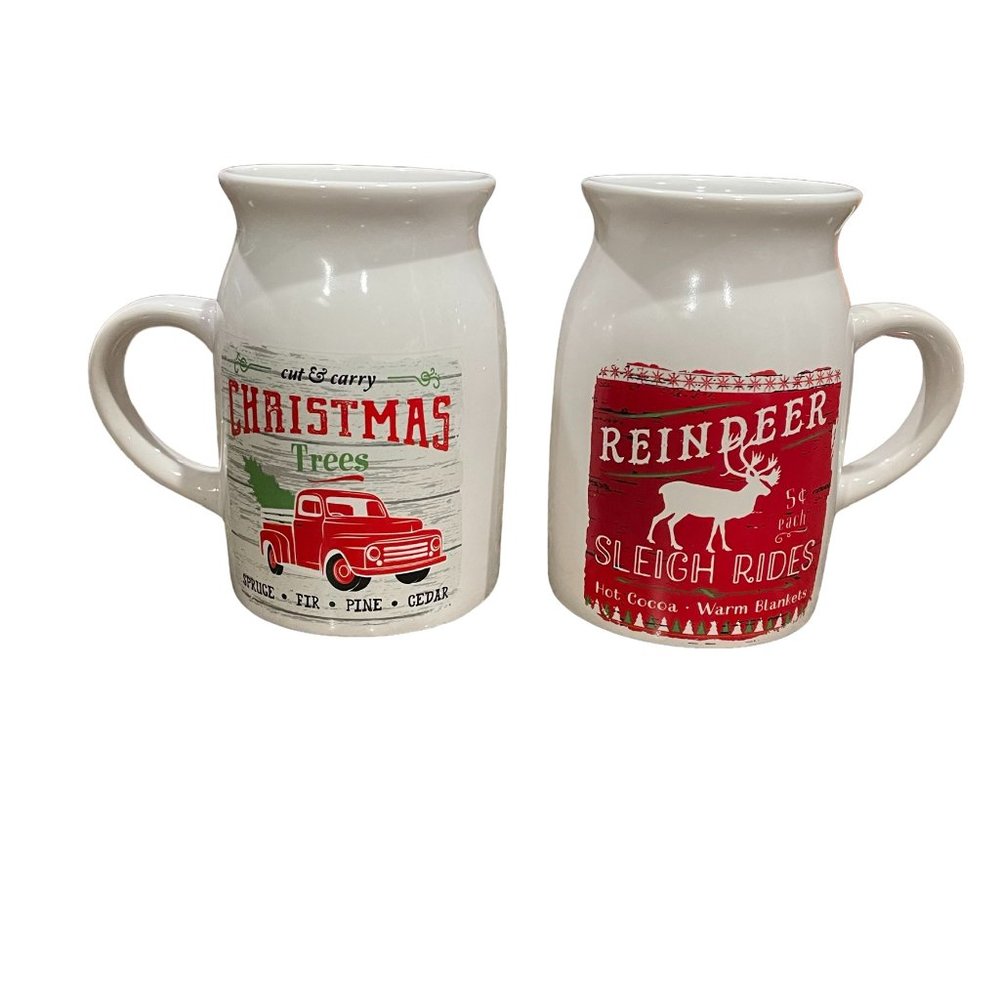 Christmas Mug Coffee/Tea Set of 2 Reindeer & Truck with Tree